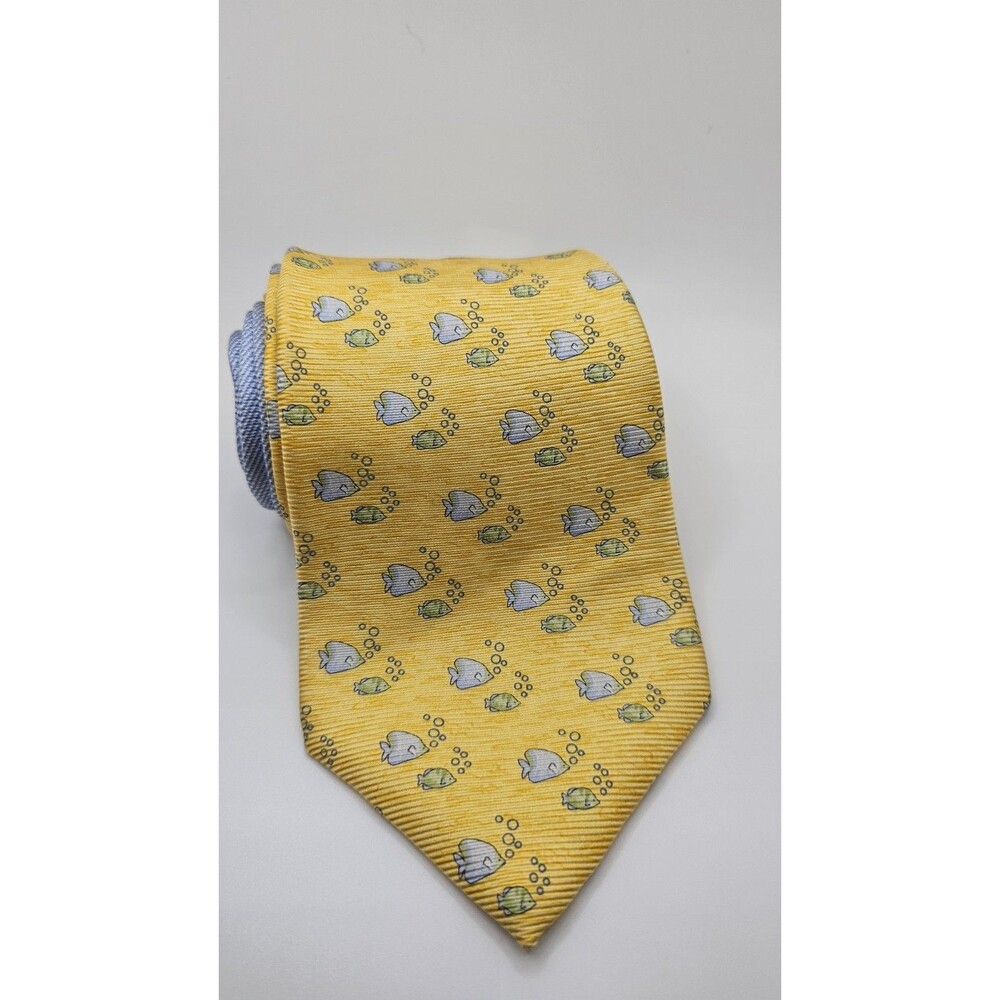 Tommy Hilfiger Yellow 100% Silk Fish Pattern Tie